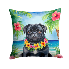 Black Pug Luau Throw Pillow