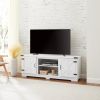 Modern Farmhouse TV Media Stand, Large Barn Inspired Home Entertainment Console, for TV Up to 70'', with Open Shelves and Closed Cabinets, White, 64.8