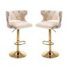 Bar Stools With Back and Footrest Counter Height Dining Chairs-Velvet Beige-2PCS/SET