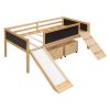 Twin size Loft Bed Wood Bed with Two Storage Boxes - Natrual