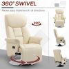 Manual Recliner Chair for Adults, Adjustable Swivel Recliner with Footrest, Padded Arms, PU Leather Upholstery and Steel Base for Living Room, Cream W