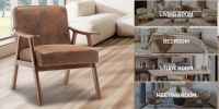 Mid-Century Modern Chair, Living Room Chair with Solid Wood Frame, Accent Chair Extra-Thick Backrest, Wingback Chair for Bedroom, Reading Room, Living