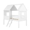 Twin Size Low Loft Wood House Bed with Two Side Windows (White)