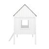 Twin Size Low Loft Wood House Bed with Two Side Windows (White+Brown)