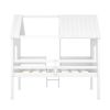 Twin Size Low Loft Wood House Bed with Two Side Windows (White)