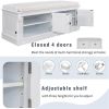 Storage Bench with 4 Doors and Adjustable Shelves, Shoe Bench with Removable Cushion for Living Room, Entryway (White)