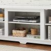 Modern Farmhouse TV Media Stand, Large Barn Inspired Home Entertainment Console, for TV Up to 70'', with Open Shelves and Closed Cabinets, White, 64.8