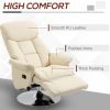 Manual Recliner Chair for Adults, Adjustable Swivel Recliner with Footrest, Padded Arms, PU Leather Upholstery and Steel Base for Living Room, Cream W