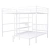 Full Over Twin Metal Bunk Bed with Built-in Desk, Shelves and Ladder, White