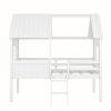 Twin Size Low Loft Wood House Bed with Two Side Windows (White)