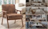 Mid-Century Modern Chair, Living Room Chair with Solid Wood Frame, Accent Chair Extra-Thick Backrest, Wingback Chair for Bedroom, Reading Room, Living