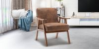 Mid-Century Modern Chair, Living Room Chair with Solid Wood Frame, Accent Chair Extra-Thick Backrest, Wingback Chair for Bedroom, Reading Room, Living