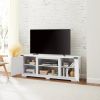 Modern Farmhouse TV Media Stand, Large Barn Inspired Home Entertainment Console, for TV Up to 70'', with Open Shelves and Closed Cabinets, White, 64.8