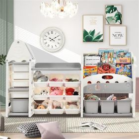 Kids Bookshelf Toy Storage Organizer with 17 Bins and 5 Bookshelves (Color: as picture)