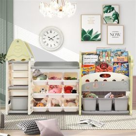 Kids Bookshelf Toy Storage Organizer with 17 Bins and 5 Bookshelves, Multi-functional Nursery Organizer Kids Furniture Set Toy Storage Cabinet Unit wi (Color: as picture)